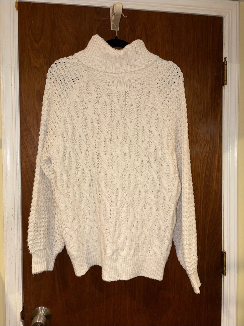 Classic Cream Cable Knit Turtleneck Sweater